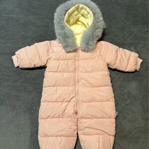 NEW Baby Girl Pink Winter Warm Fur Hooded Romper Jumpsuit Snowsuit